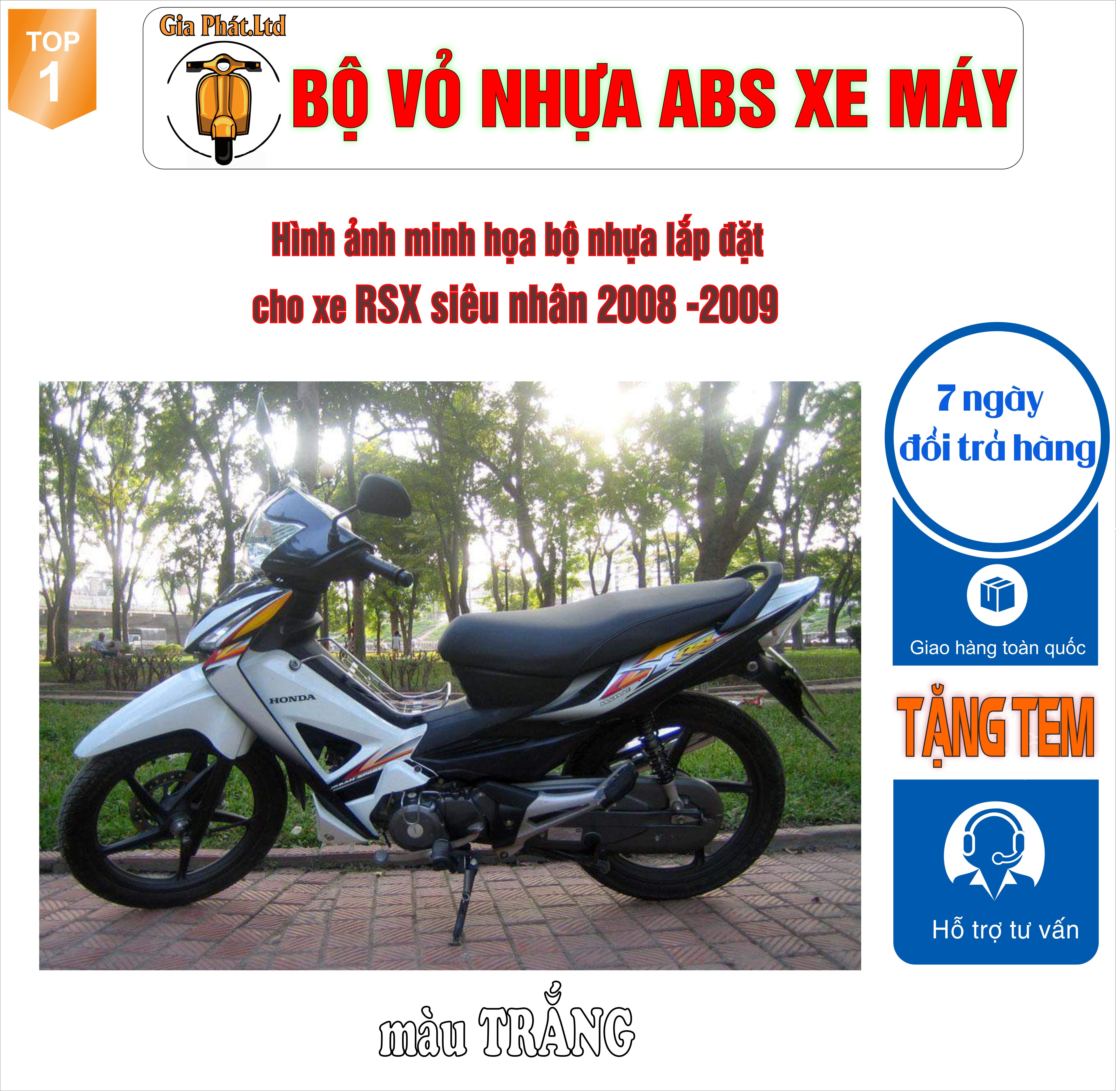 [TẶNG TEM]Bộ vỏ nhựa dàn áo màu TRẮNG gắn xe wave RSX SIÊU NHÂN( MỚI ) -RSX 100 đời 2008 đến 2009 - nhựa cao cấp loại 1