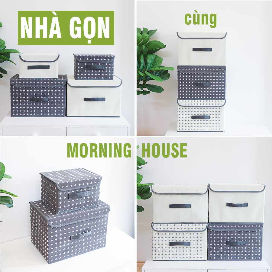 Combo 2 hộp đựng đồ gấp gọn có nắp đậy Màu kem-  Morning House - Gấp gọn di chuyển tiện lợi