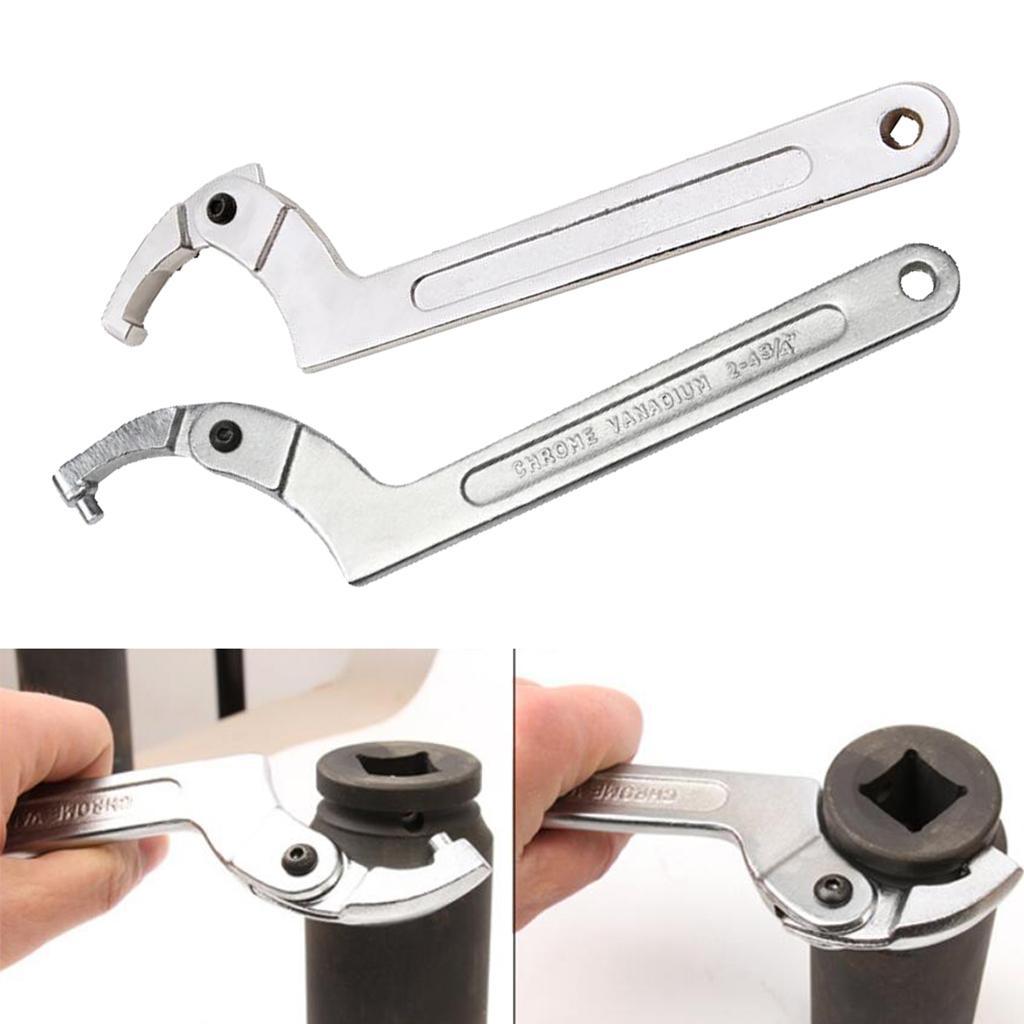 2x Adjustable Hook Wrench Pin Wrench C Spanner Vanadium Auto Bike Motorcycle