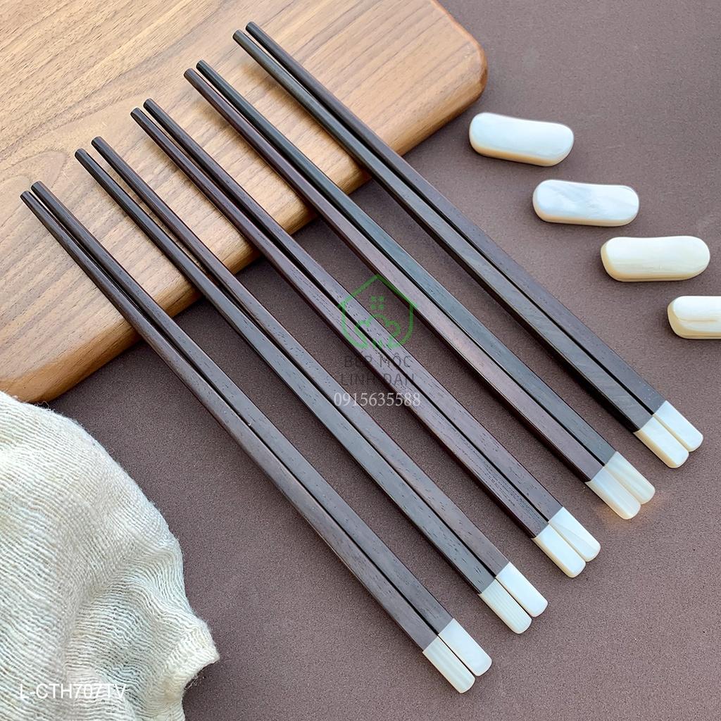 Đũa gỗ trắc tự nhiên đầu cẩn ốc biển nhập khẩu_Bộ 05 đôi vuông\
