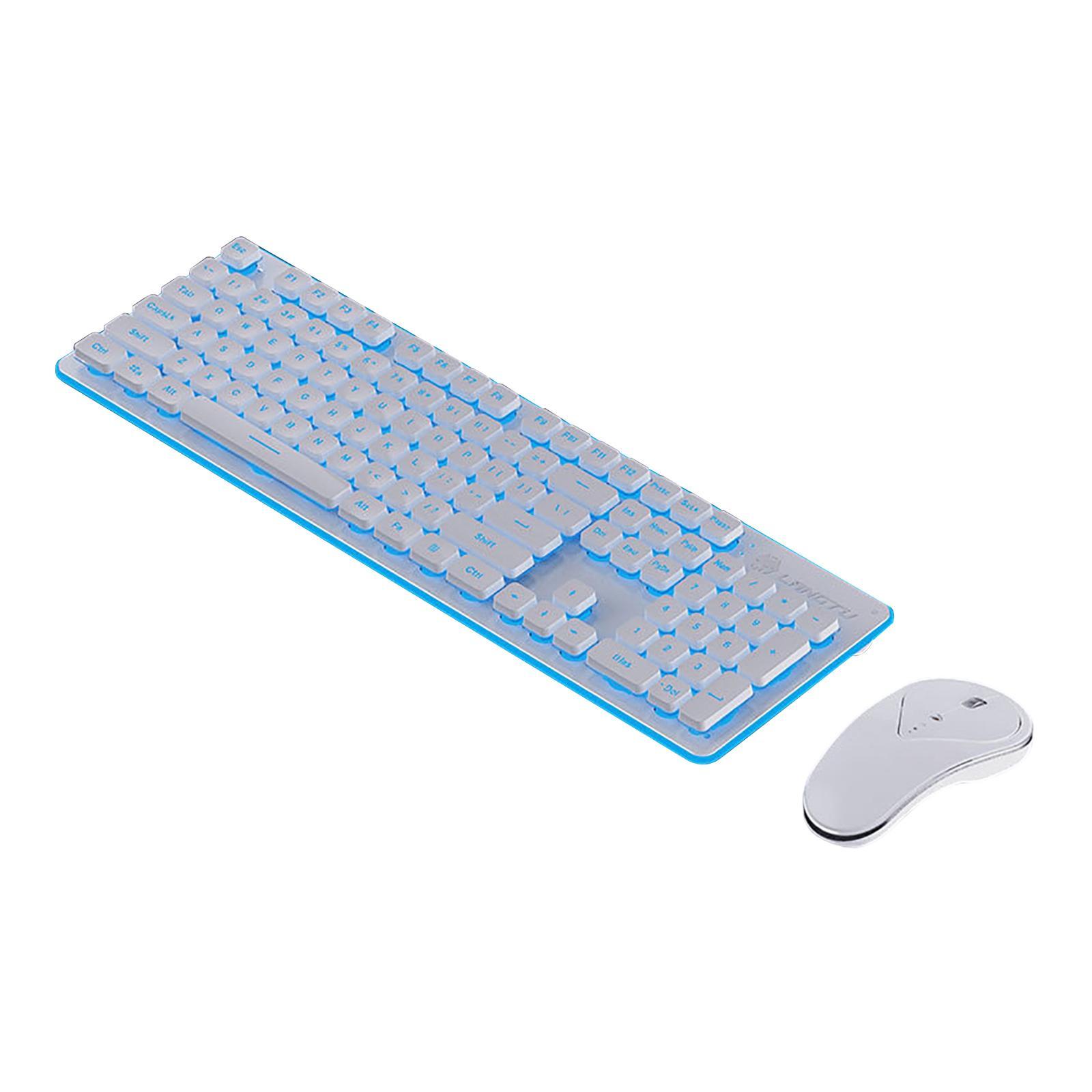 Portable 2.4G Wireless Keyboard Mouse Set 104 Keys USB Charging Pink White
