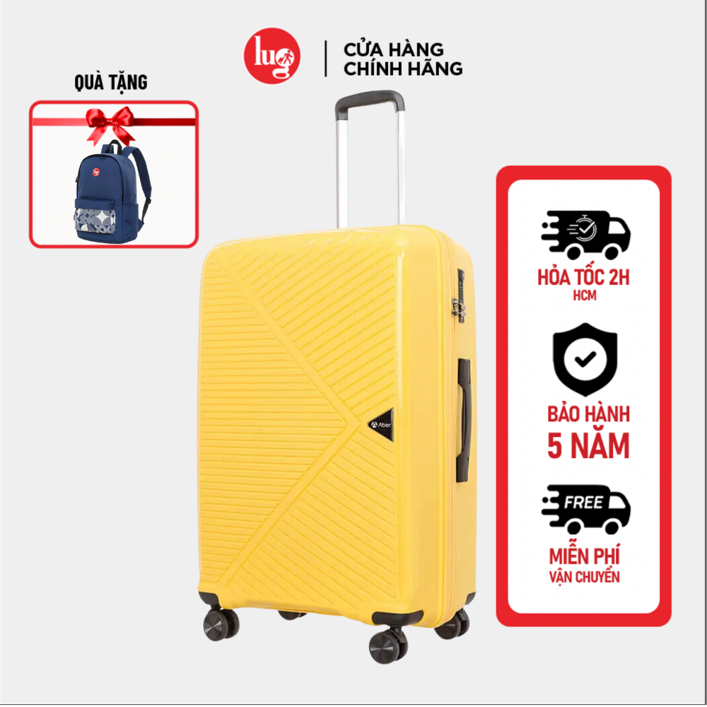 Vali Kéo Lug Aber S20S24S28 Xách Tay Pp02 Nhựa Pp Chống Bể Vỡ, Trọng Lượng Siêu Nhẹ, Bề Mặt Chống Trầy Tối Ưu - Size 24 - Yellow