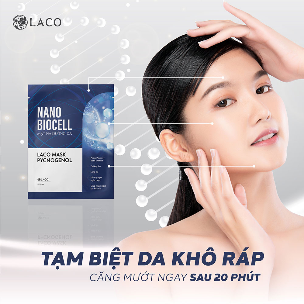 Mặt nạ giấy Laco Biocell xanh - Thải độc, phục hồi da, giảm lão hóa, trẻ hóa làn da, giúp mờ nám và nếp nhăn, tái tạo làn da tươi trẻ với công nghệ nano biocell tăng hiệu quả gấp 20 lần - Sản phẩm chính hãng