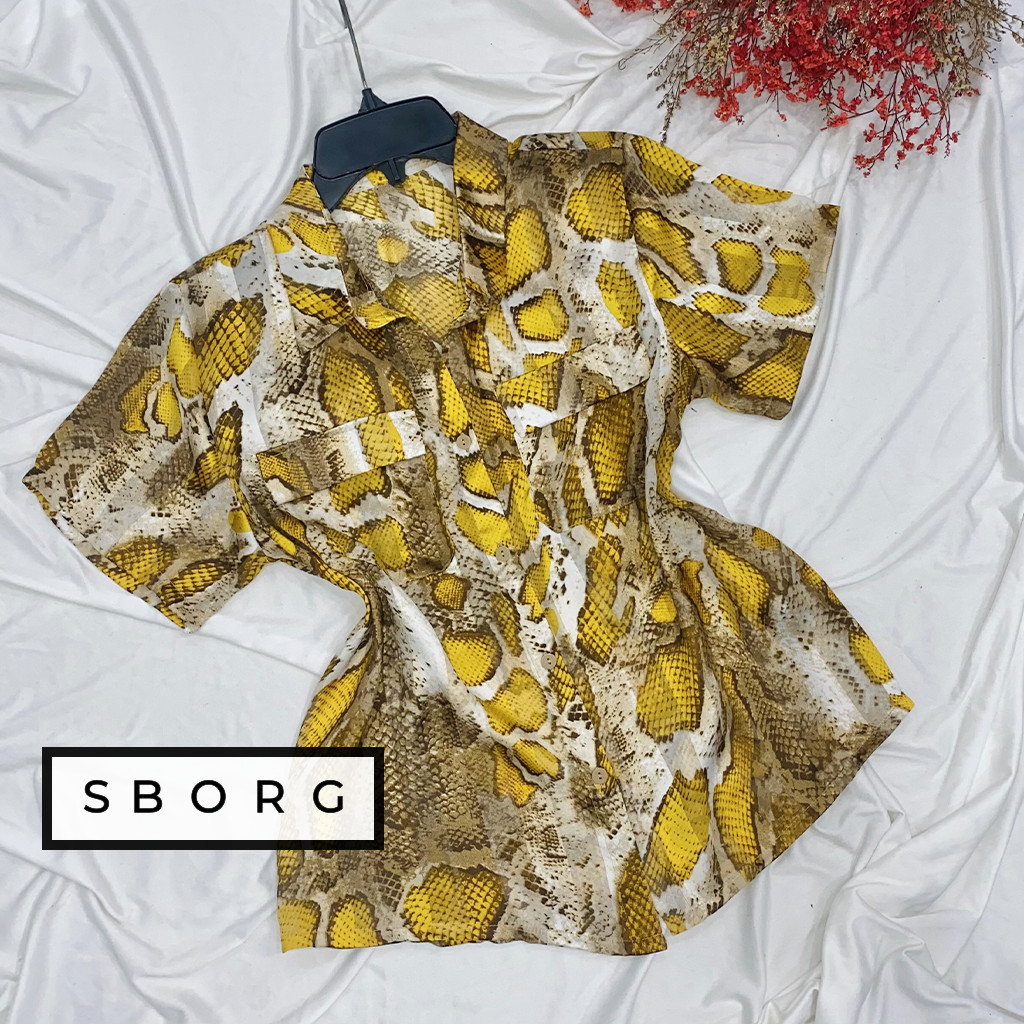 Áo sơ mi nữ SBORG áo thời trang nữ tay ngắn trẻ trung năng động chất lụa giấy mềm mịn họa tiết trendy cute dễ phối đồ sang trọng thanh lịch cho phái nữ freesize dưới 60kg quà tặng vợ