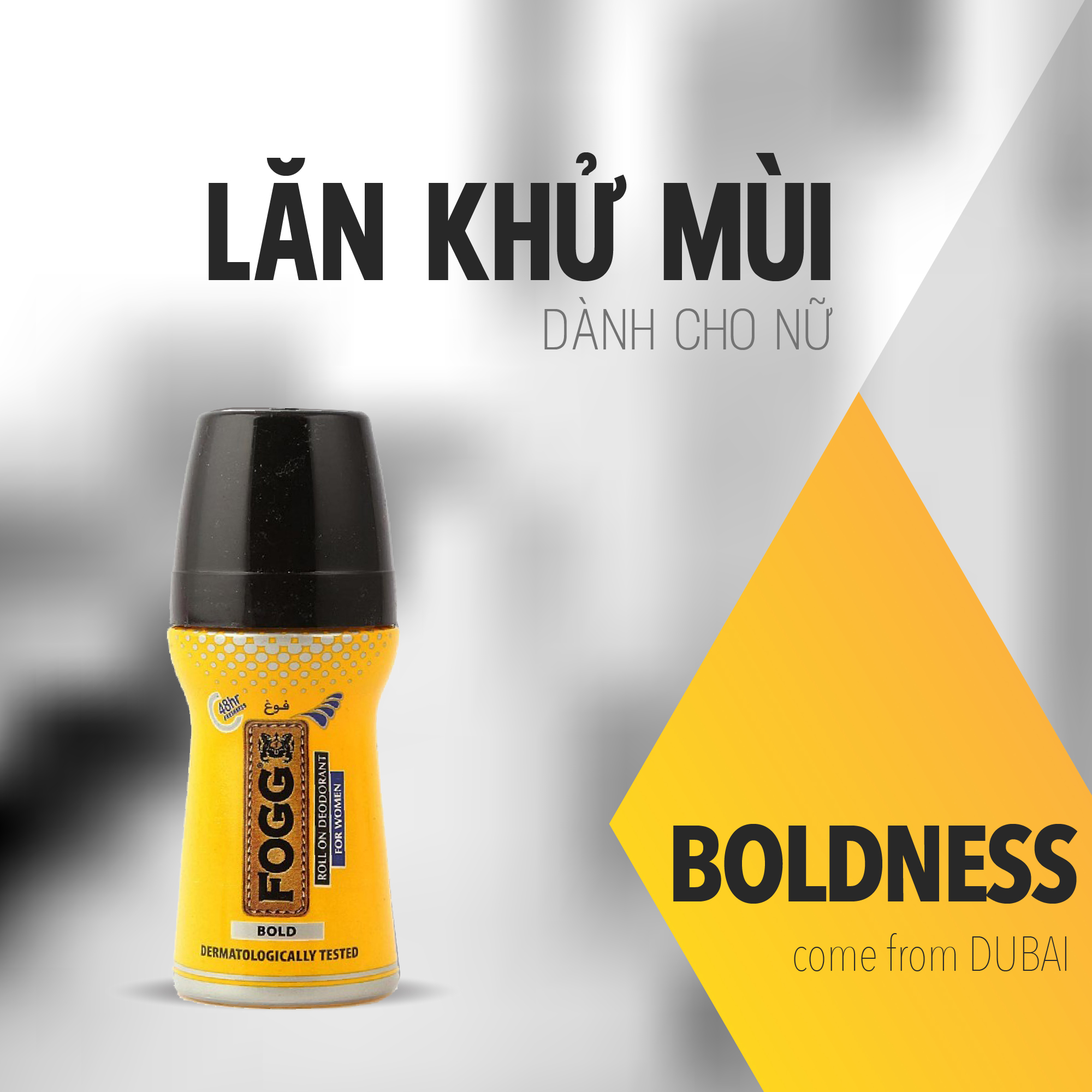 Lăn khử mùi hương nước hoa FOGG Bold 50ml, chính hãng dubai, dành cho nữ, dùng để lăn nách, giảm thiểu mùi cơ thể, lưu hương lâu 4-5 tiếng, khử mùi 48h, không kích ứng da, không thâm nách, không ố áo, Simcom