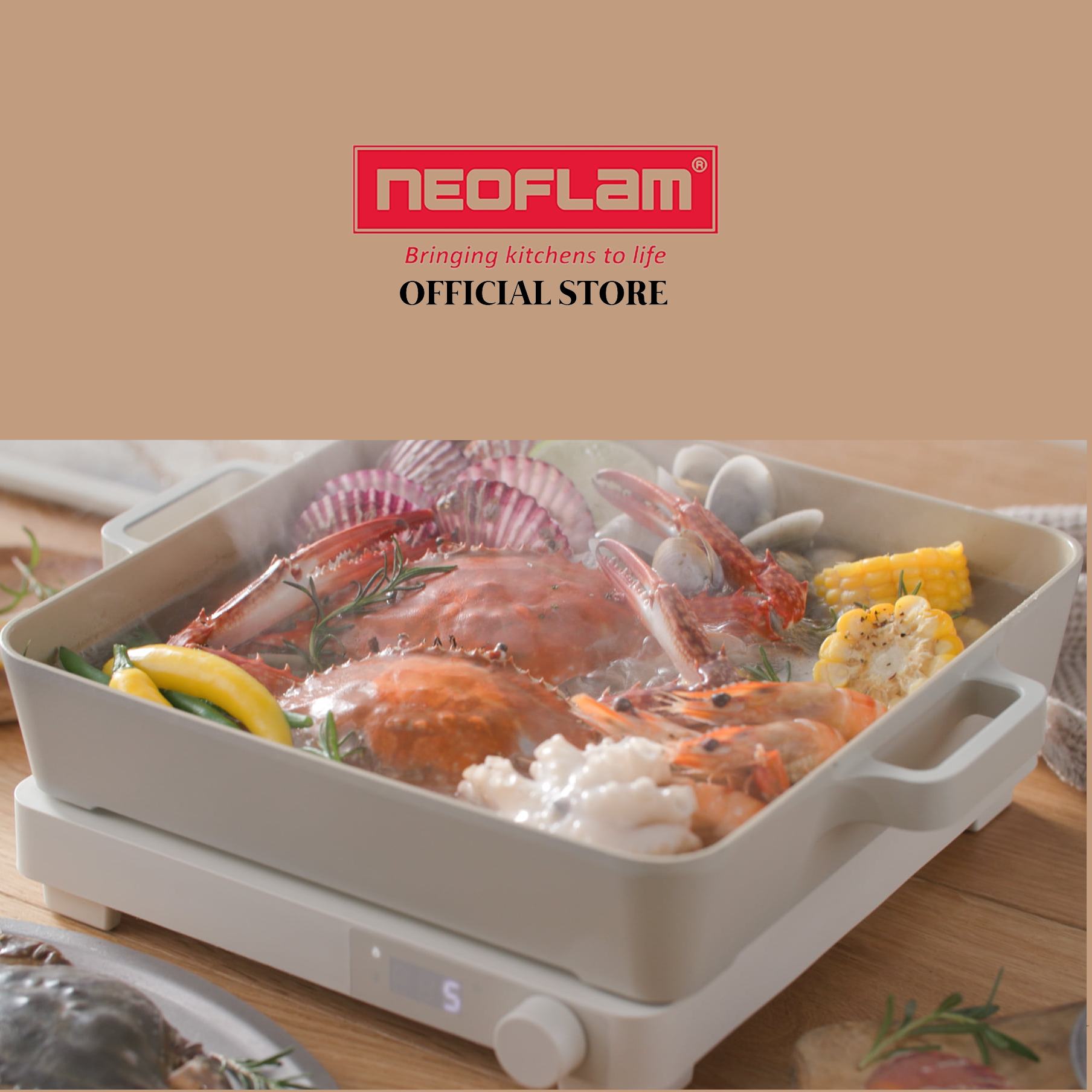 Bộ Combo 2 món chảo lẩu, bếp từ Fika Neoflam - Hàn Quốc, Sản phẩm màu trắng ngà