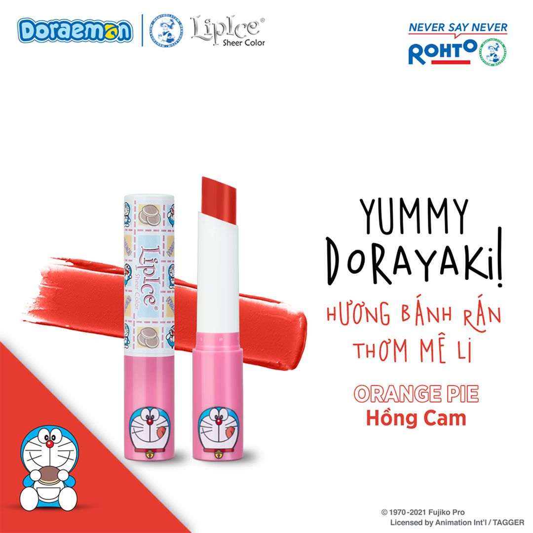 LipIce Son Dưỡng Có Màu Hồng Cam Doraemon  Sheer Color Dorayaki X Orange Pie 2,4g