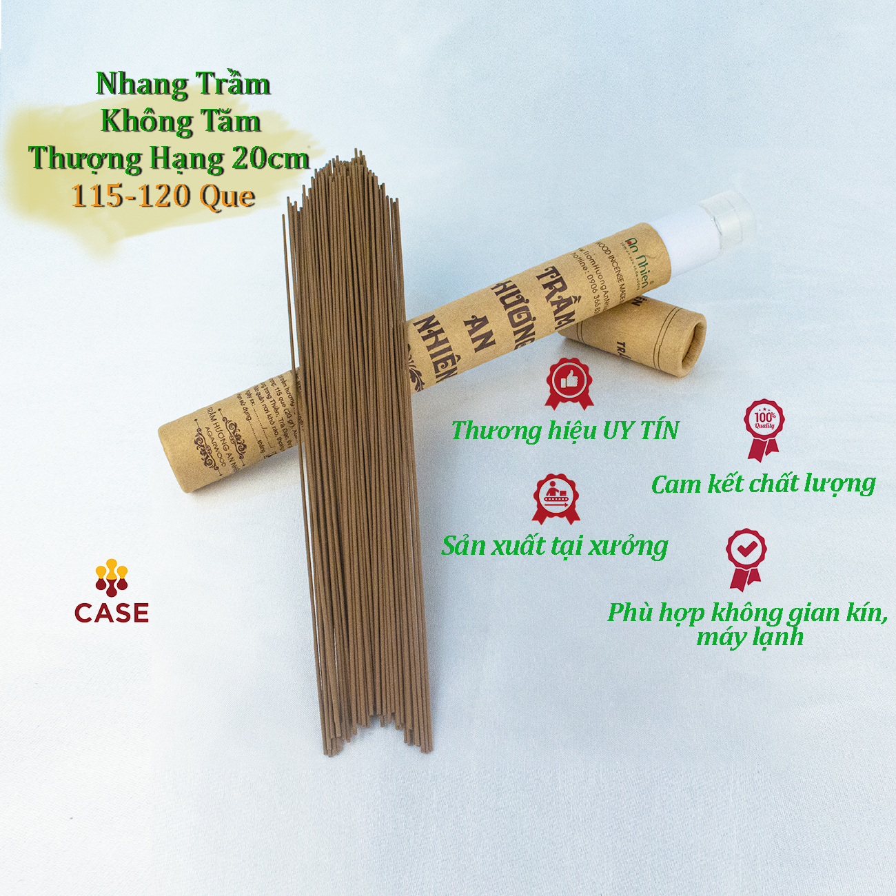Nhang Trầm Hương An Nhiên Không Tăm Thượng Hạng, Trầm Hương Thiền, Xông Thơm Phòng Tẩy Uế KTTH Dài 20cm-20gr