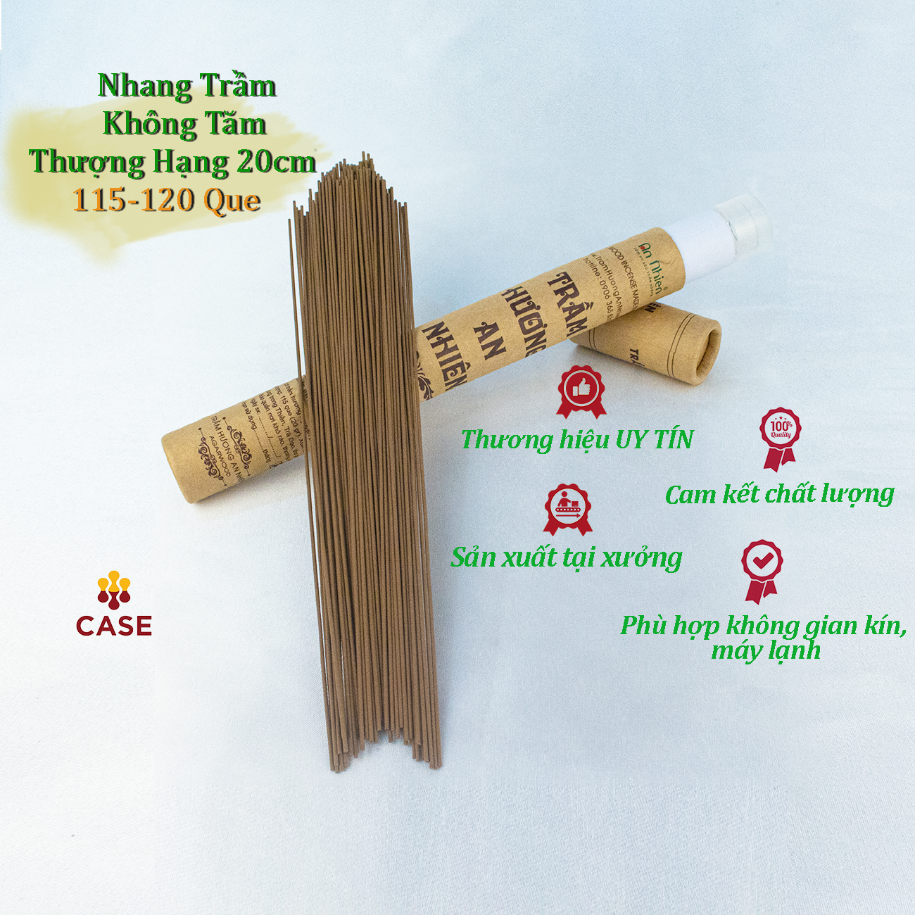 Nhang Trầm Hương An Nhiên Không Tăm Thượng Hạng, Trầm Hương Thiền, Xông Thơm Phòng Tẩy Uế  KTTH Dài 20cm-20gr