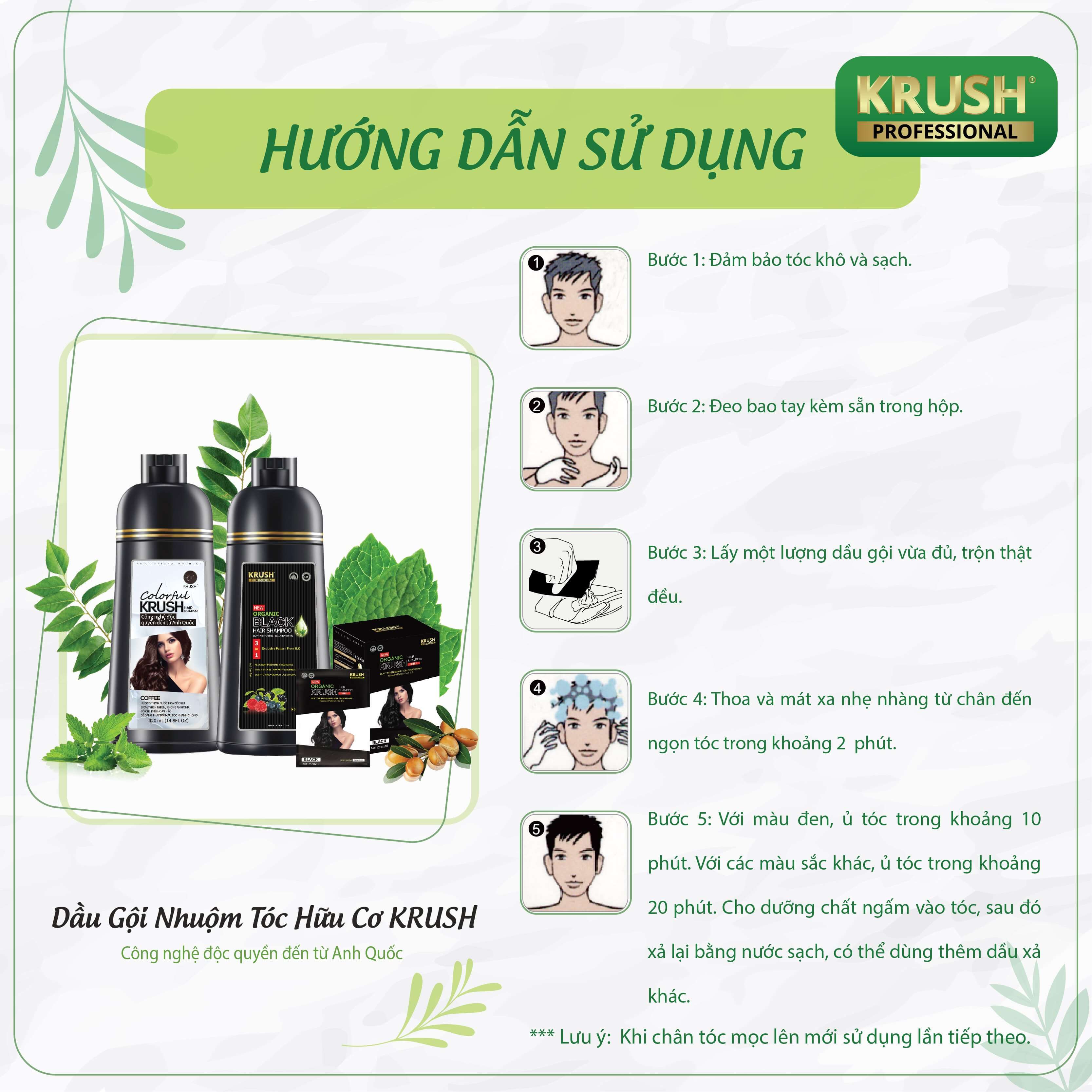 Gói dầu gội nhuộm tóc hữu cơ cao cấp Krush Anh Quốc [25ml/Gói - Nâu Hạt Dẻ