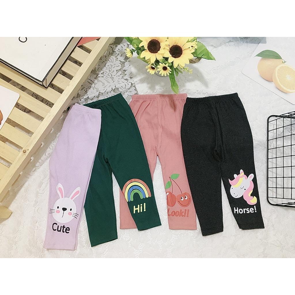 Quần Legging - Quần Dài Thu Đông Len Tăm In Hình Động Vật Siêu Kute Cho Bé Gái 8-18kg CKQ01