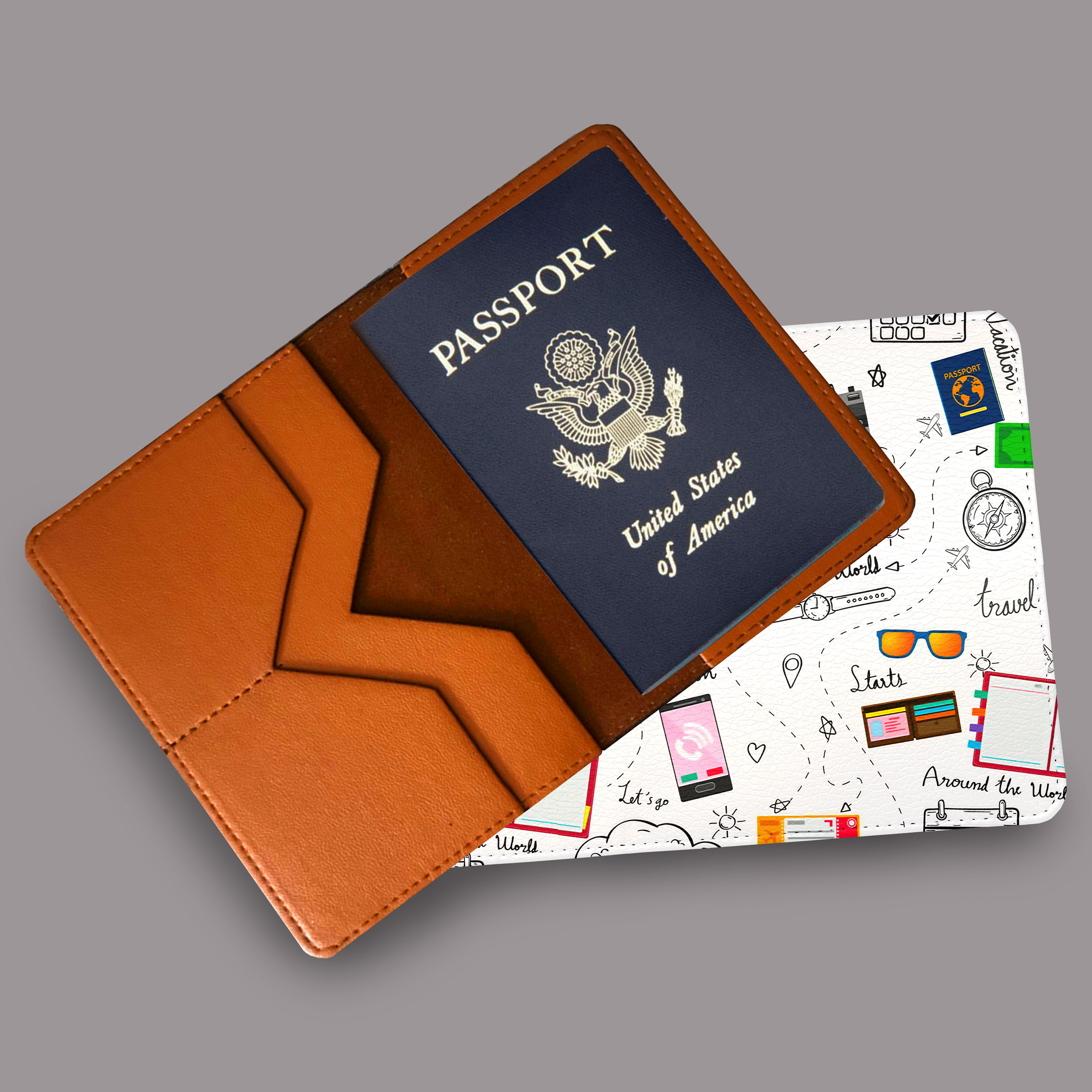Ví Đựng Passport Du Lịch AROUND THE WORLD - Bao Da Đựng Hộ Chiếu Và Phụ Kiện Stickers - Passport Cover Holder - Thiết Kế Cute - Cá Tính - LT017