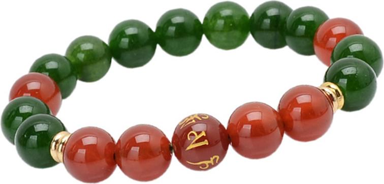 Gembank Vòng Tay Đá Cẩm Thạch Nephrite Mix Đá Mã Não Đỏ Tự Nhiên 10MM
