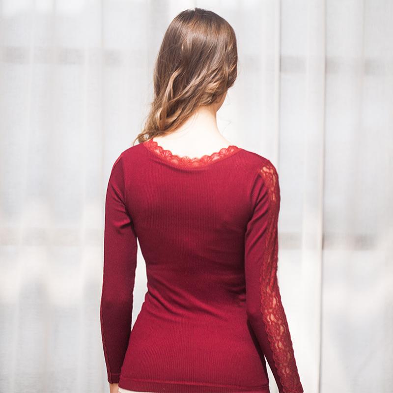 Ấm Áo Nữ Ren Lót Nhung Dày Không Đường May Co Giãn Nhiệt Đáy Mỏng Tạo Hình Quần Lót Áo Thun Mùa Đông