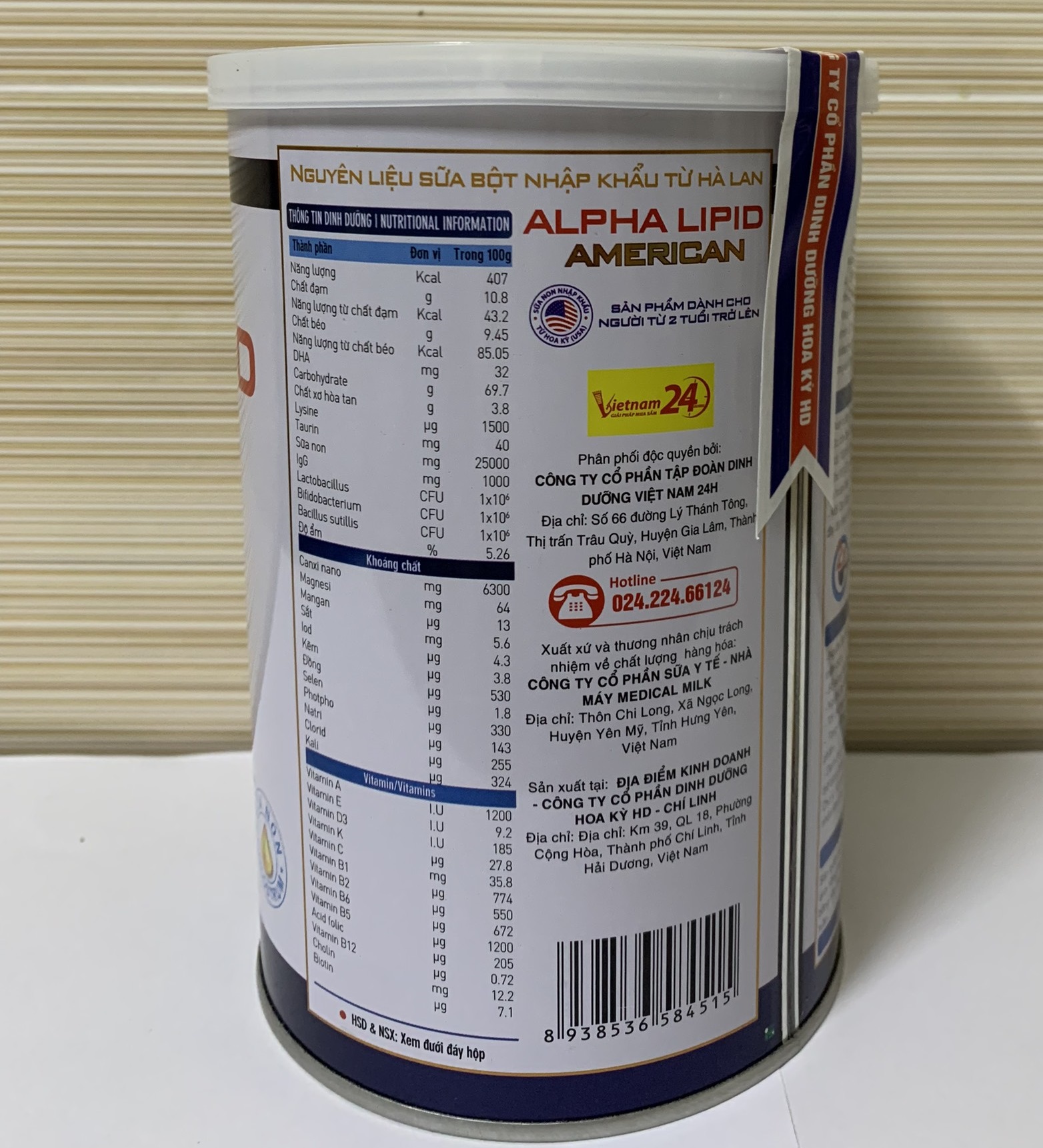 Sữa non Anpha Lipid American 450g - 24h - Sữa Non Cao - Phòng ngừa tai biến - tốt cho tim mạch
