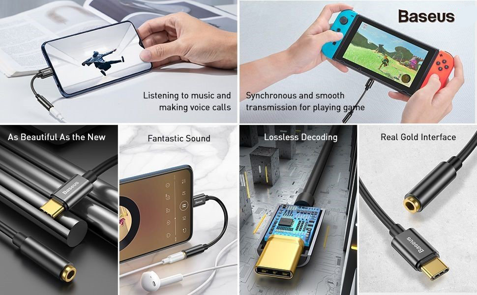 Đầu chuyển Type C sang Audio AUX 3.5mm Baseus L54 -Hàng Chính Hãng