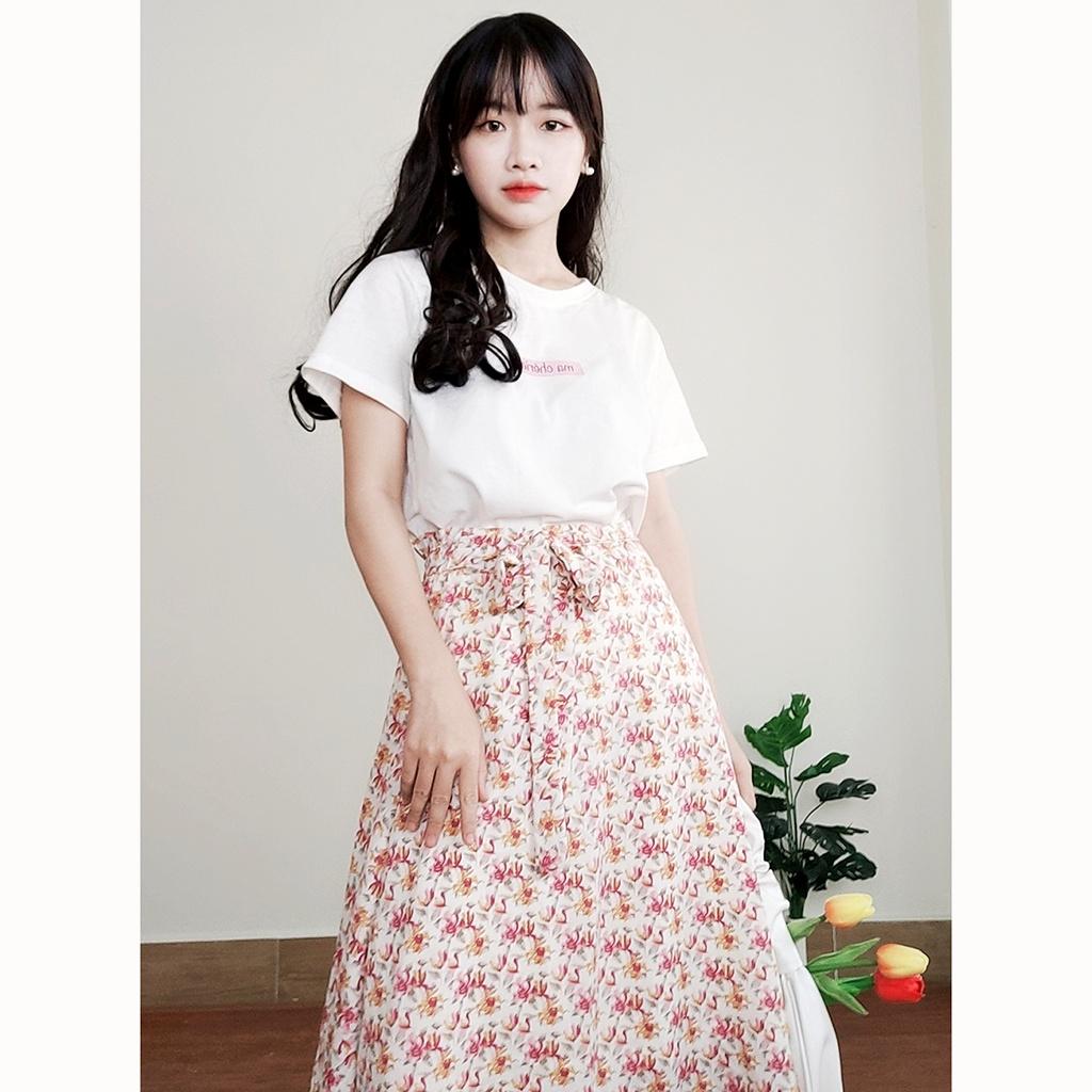 Set chân váy hoa dáng dài nữ tính + áo phông SR005