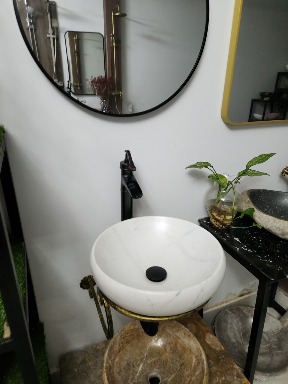 Chậu rửa mặt đá tự nhiên - Lavabo đá trắng Vân mây