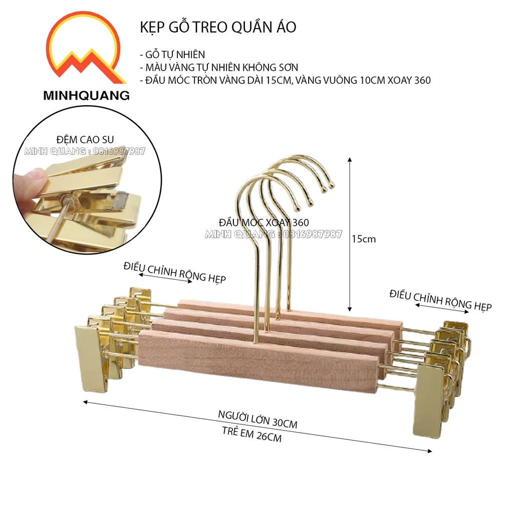 Móc kẹp treo quần áo bằng gỗ mộc đầu kẹp mạ vàng người lớn,trẻ em dùng chụp ảnh,cho shop thời trang