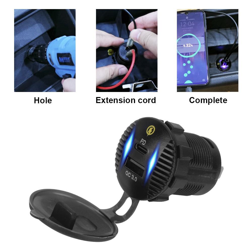 Cục sạc điện thoại cổng USB kép 3.0 36W 12-24V chống nước thông dụng cho xe hơi/xe máy/xe tải