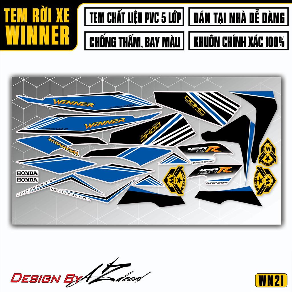 Tem Rời Dán Xe Winner V1 / 150 Mẫu DOHC | WN21 | Decal Chế Xe Máy PVC Cao Cấp - Xanh Trắng Đen