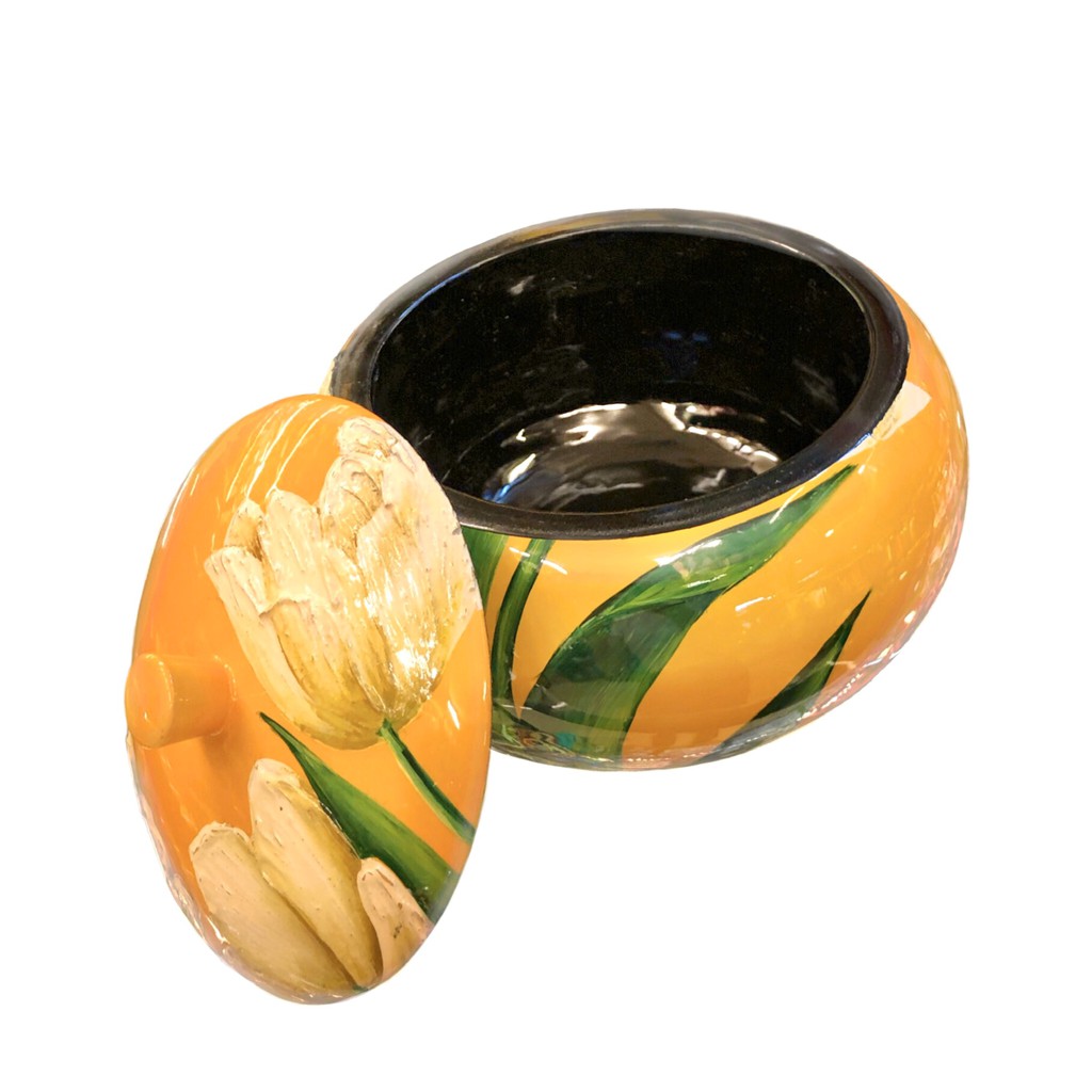 Hũ Đựng Đồ Gỗ Tròn Sơn Mài Vẽ Nghệ Thuật Lớn 20cm