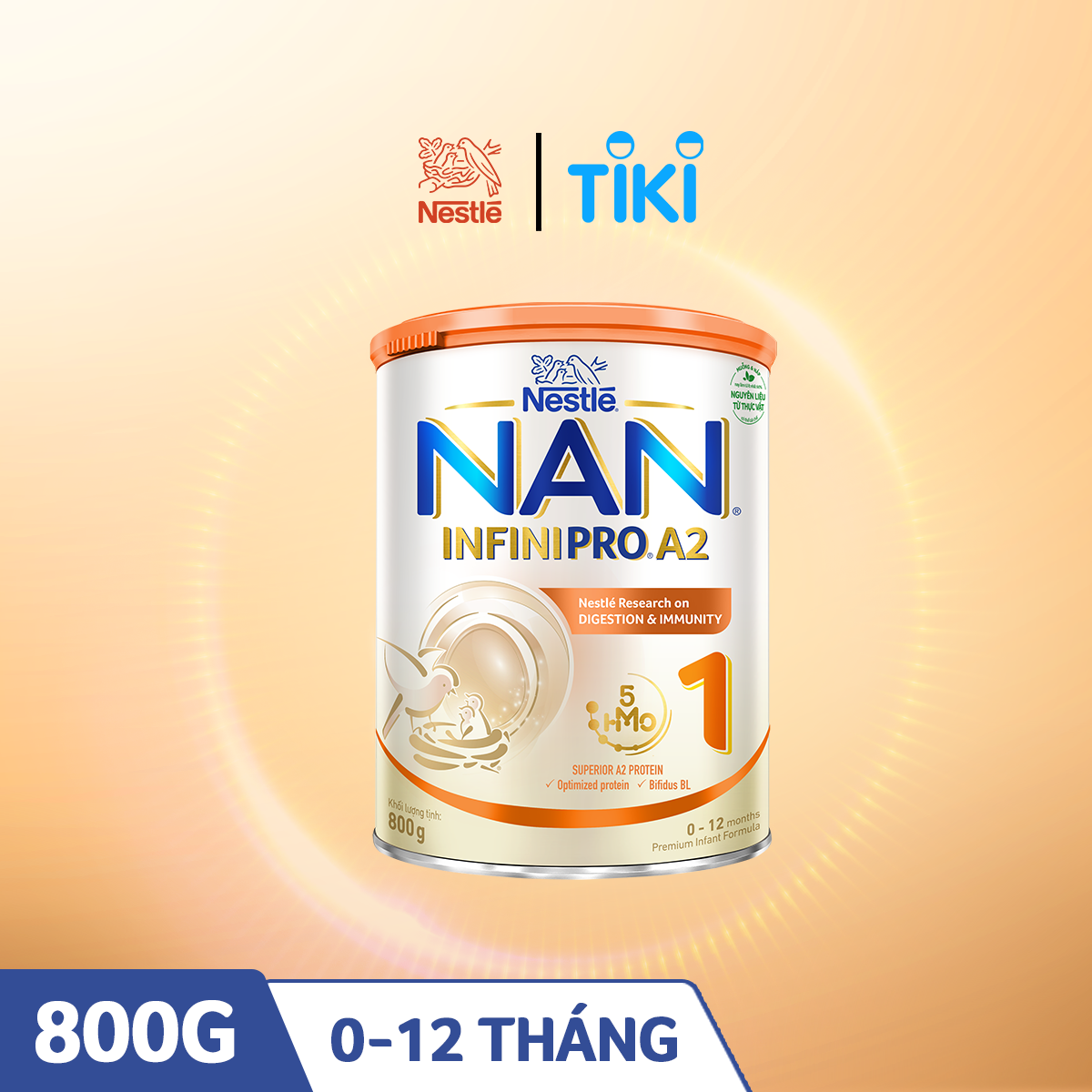 Sữa bột Nestlé NAN INFINIPRO A2 1 cho trẻ từ 0-12 tháng tuổi hộp 800g nhập khẩu nguyên lon từ Thụy Sỹ