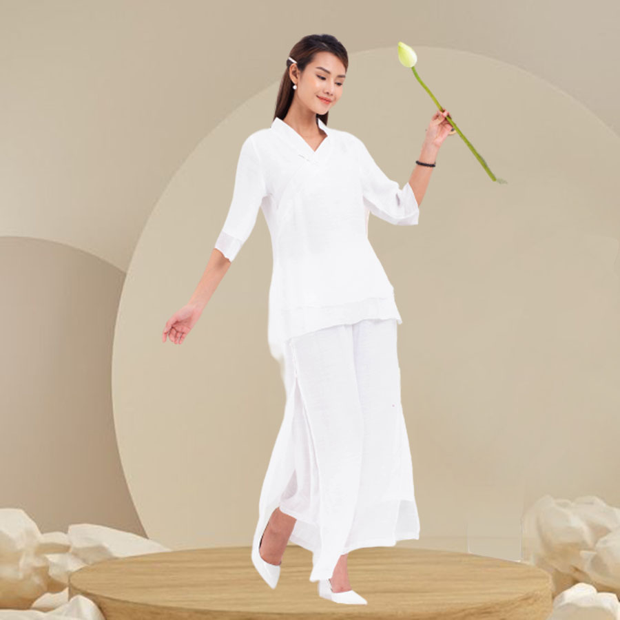 Quần áo đi lễ chùa, ngồi thiền, tập yoga dưỡng sinh - Bộ Cánh Hạc Giao Duyên