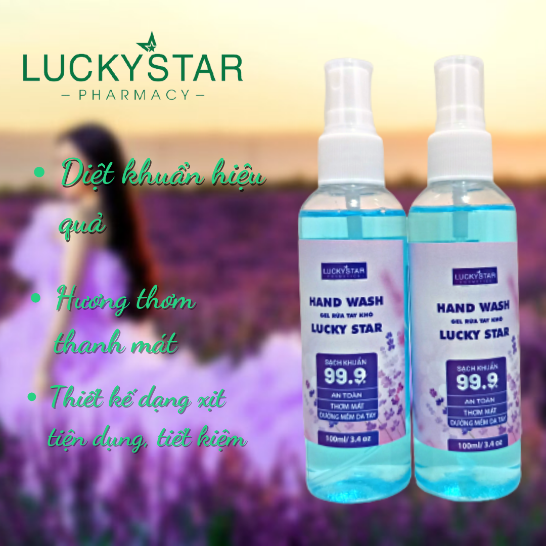 Gel Rửa Tay Khô Dạng Xịt Lucky Star Lavender - Chai 100ml [COMBO 2 &amp; 5]