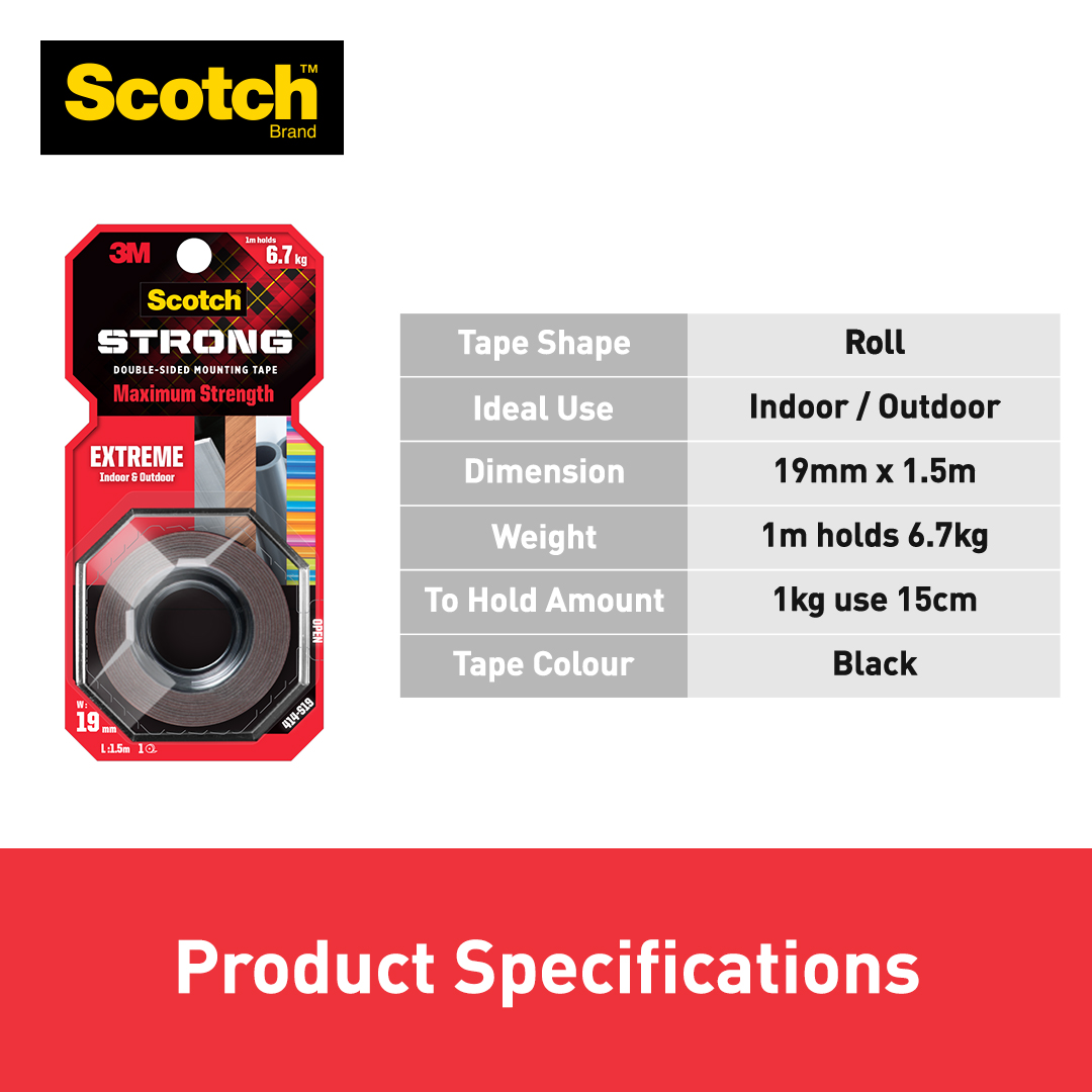 Băng keo cường lực 2 mặt màu xám khổ rộng 19mm Scotch 3M SB-BK414 - Nhiều kích thước, siêu dính, thẩm mỹ, chịu nhiệt cao