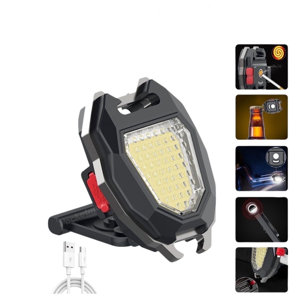 Đèn pin móc khóa đa năng mini 5in1, đèn led siêu sáng, pin sạc, có nam châm, còi cảnh báo - Hàng chính hãng