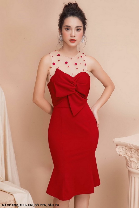 ĐẦM CÚP NGỰC ĐÍNH NƠ 