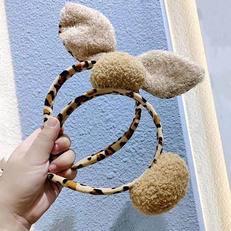 Băng đô cài tóc tai thỏ, tai gấu họa tiết da beo lông xù xinh xắn Nunam shop