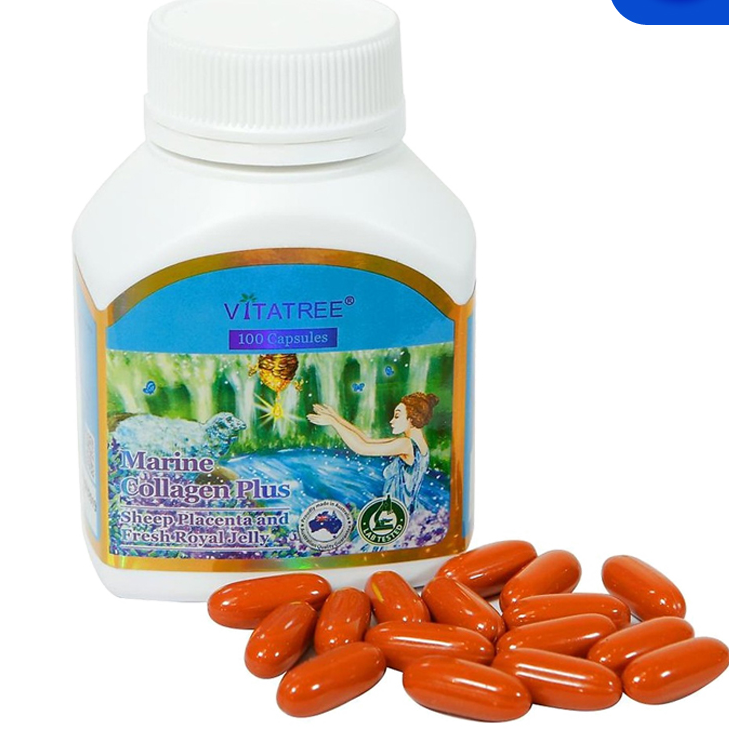 Collagen kết hợp nhau thai cừu và sữa ong chúa Vitatree Marine Collagen Plus Giúp đẹp da, mượt móng, dày tóc, mờ vết thâm tám, tàn Nhang, hỗ trợ xương khớp - QuaTangMe Extaste