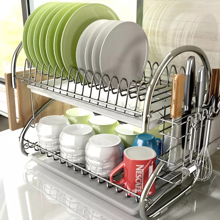 Kệ Úp Chén Inox Đa Năng 2 Tầng Hình Chữ