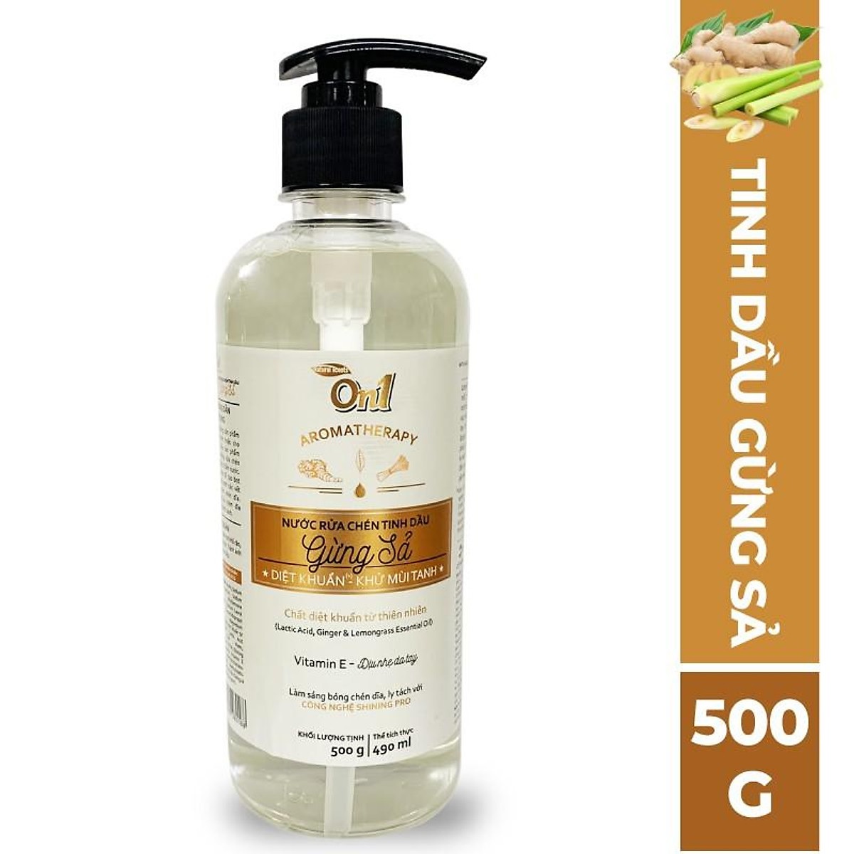 Nước rửa chén On1 tinh dầu hương gừng sả dung tích 500g N5502 - Sạch bóng vết dầu mỡ - Bảo vệ da tay