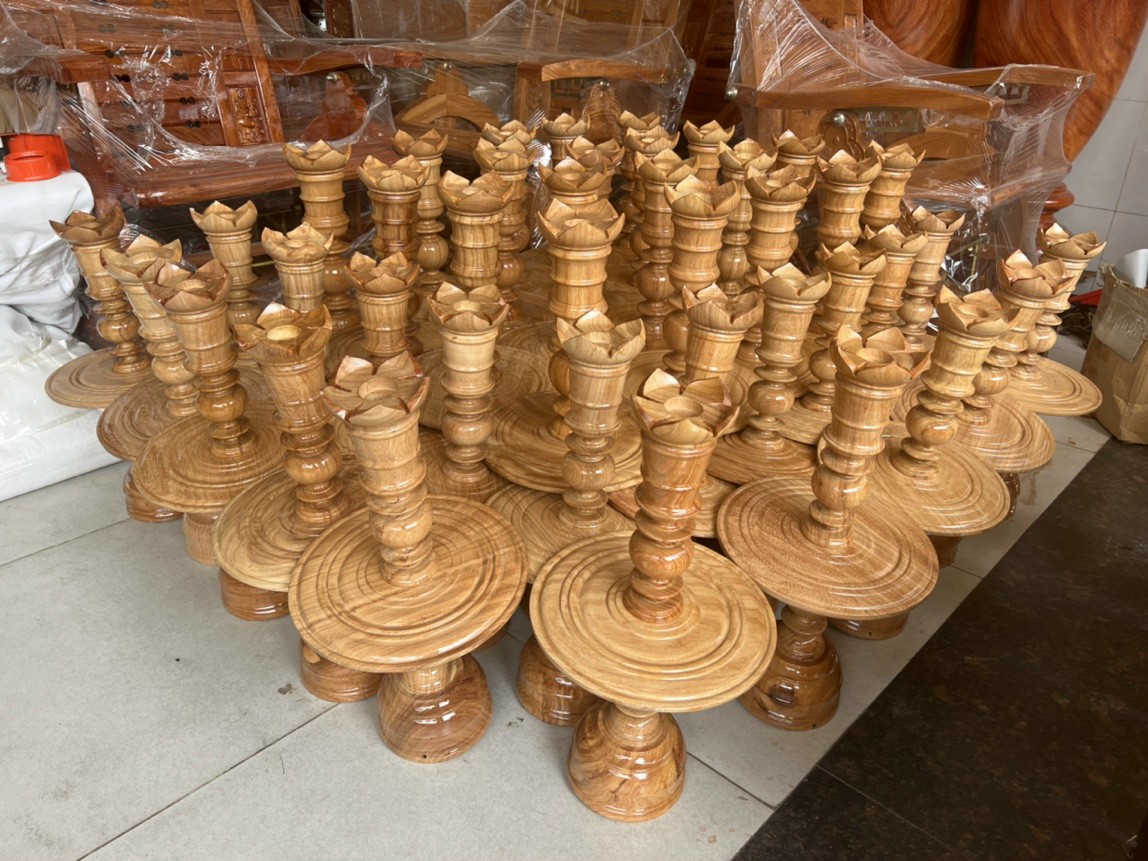 Cặp chân đèn cầy gỗ gõ,cặp chân đèn nến tự nhiên cao 70 cm