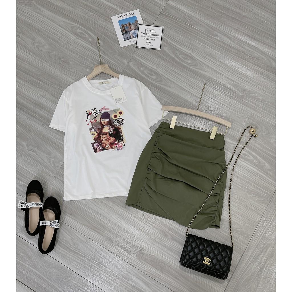 SET ÁO PHÔNG CUTE MIX CHÂN VÁY KAKI CO GIÃN MỀM MẠI
