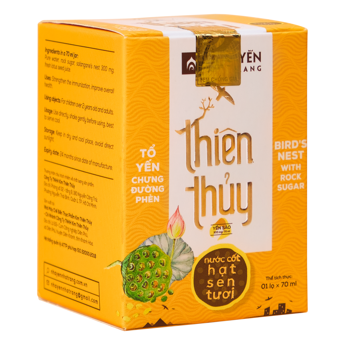 Thùng 60 Lọ Nước Yến Sào Thiên Thủy - Vị Hạt Sen - Nhà Yến Nha Trang - Hộp 1 Lọ - Có Đường - Tổ Yến Chưng Sẵn - Nước Yến Chưng Sẵn - Hàng Chính Hãng