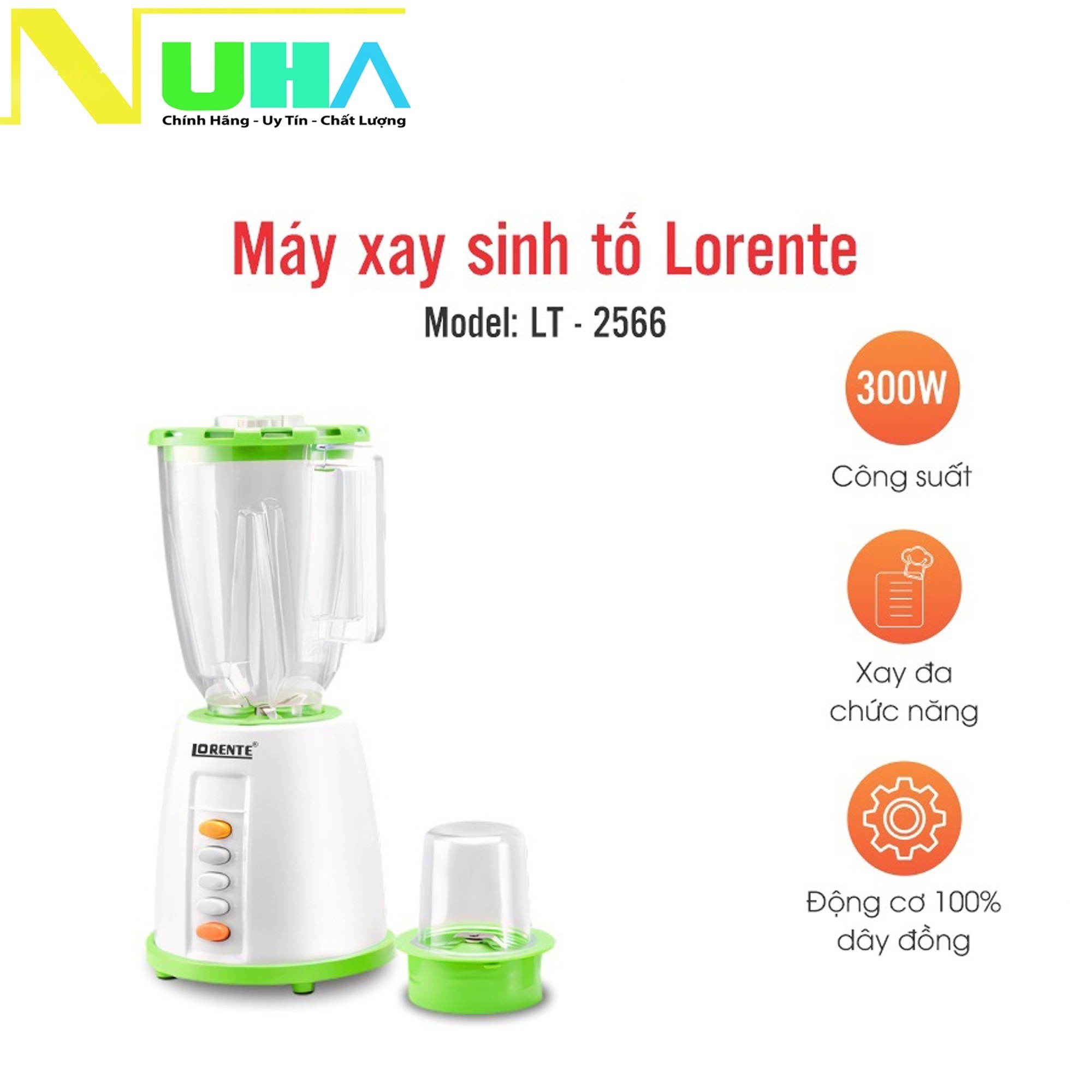 Máy xay sinh tố 2 cối cao cấp Lorente LT-2566, công suất 300W-Hàng chính hãng