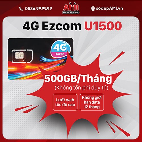 Sim 4G - U1500 MIỄN PHÍ 500Gb/tháng TRỌN GÓI 1 NĂM Không Nạp Tiền