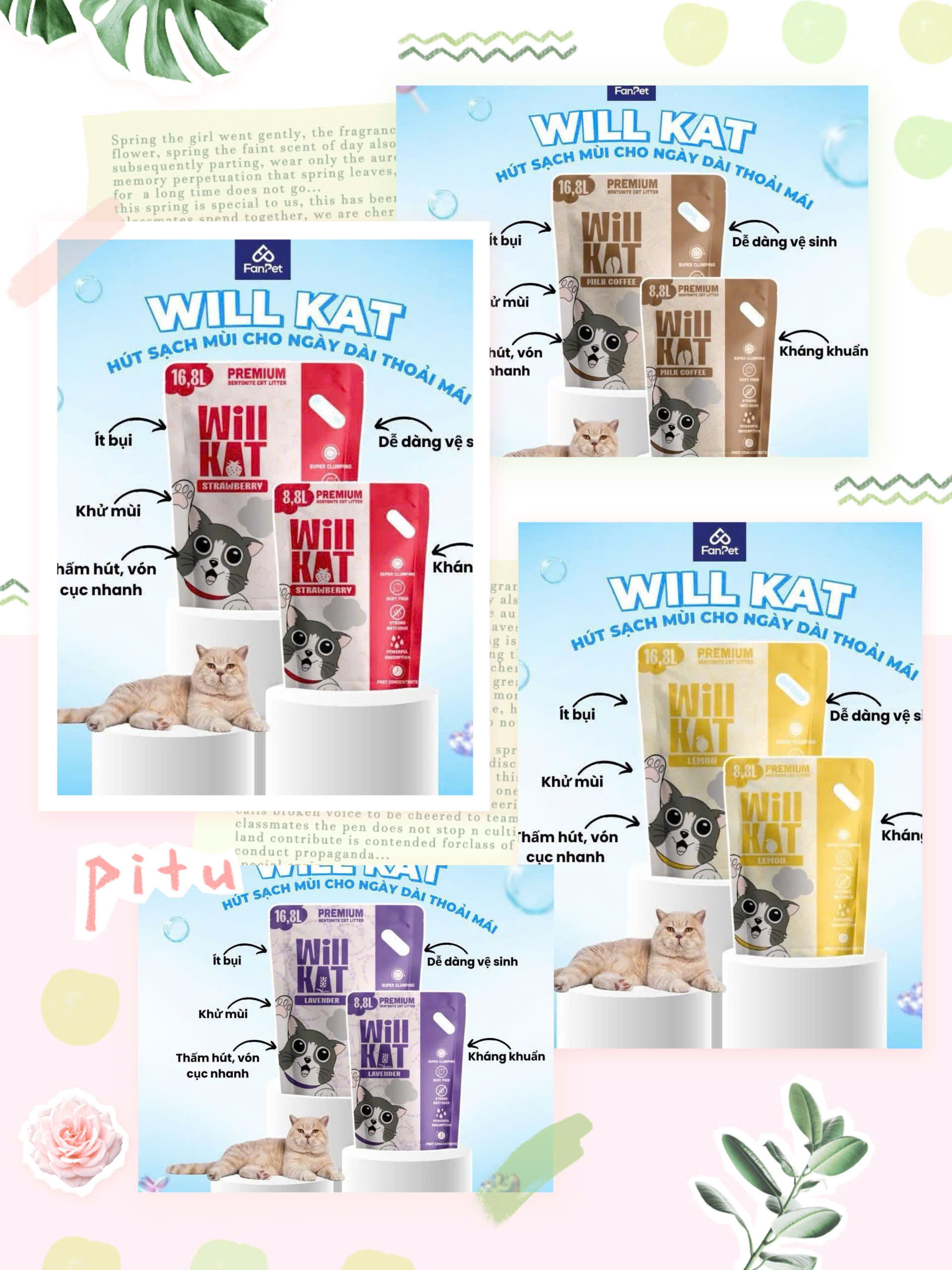 CÁT VỆ SINH WILL KAT TÚI 16,8L (8kg) - WILLKAT CÁT KHỬ MÙI CHO MÈO