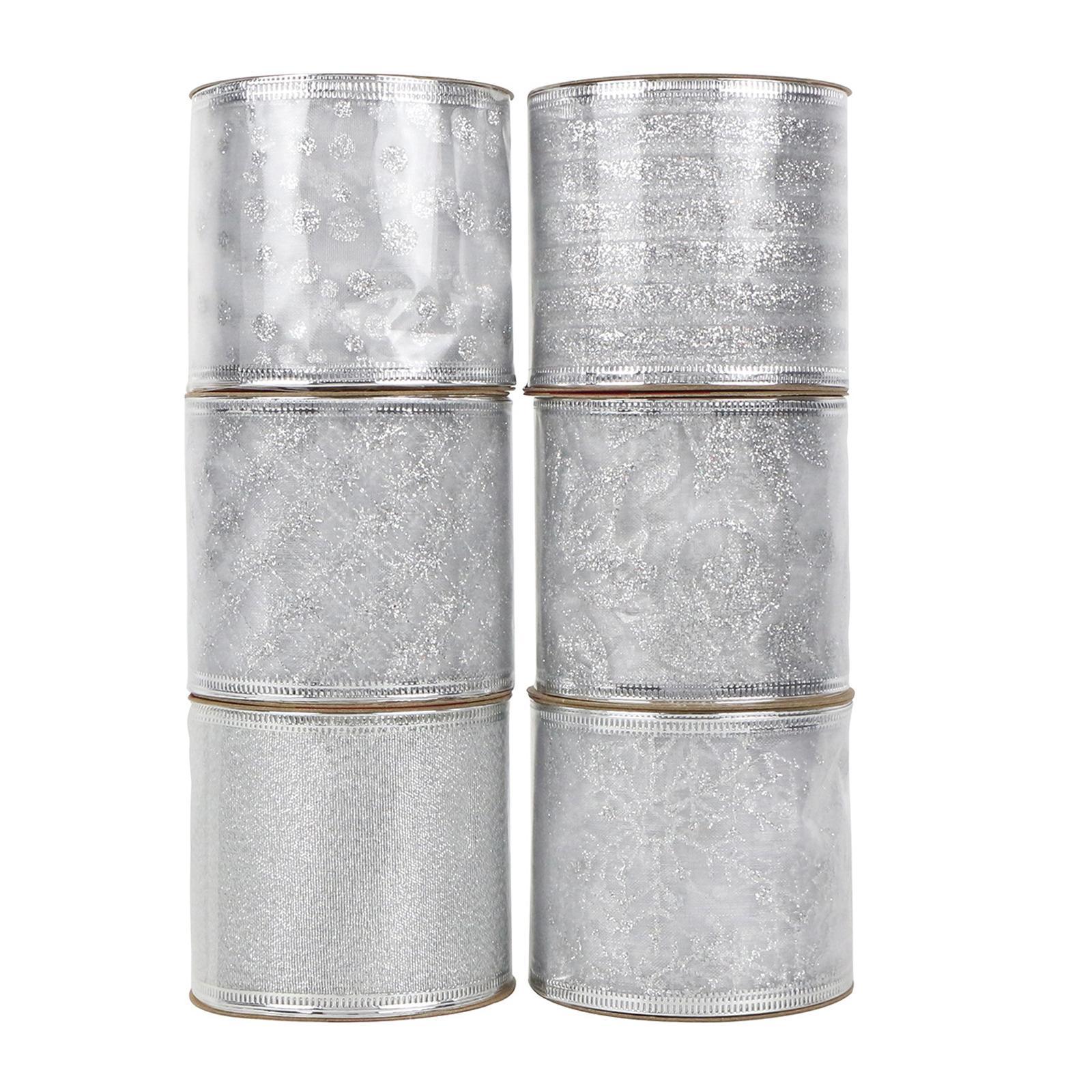 6Pcs Glitter Ribbons Wired Edge DIY Craft Gifts Wrapping Trim