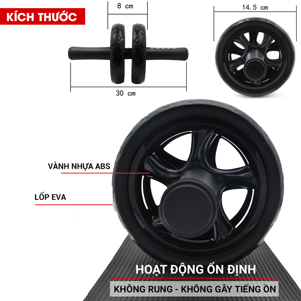 Con lăn tập bụng chịu tải 200kg tập thể dục tại nhà, phòng gym chính hãng Goodfit GF60XAB