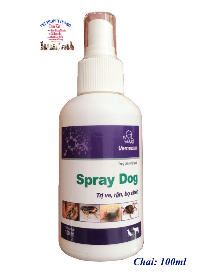 Chai xịt trị ve rận bọ chét ở Chó Spray Dog Giúp diệt sạch ve, rận, bọ chét Sản xuất tại Vemedim Việt Nam