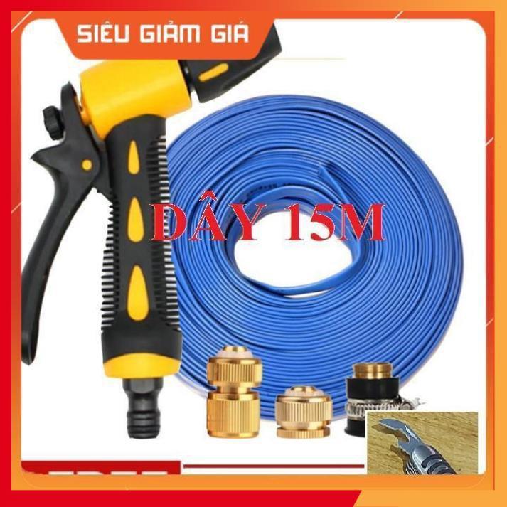 Bộ dây vòi xịt nước rửa xe, tưới cây . tăng áp 3 lần, loại 15m 206319 đầu đồng, cút đồng+ tặng mở chai