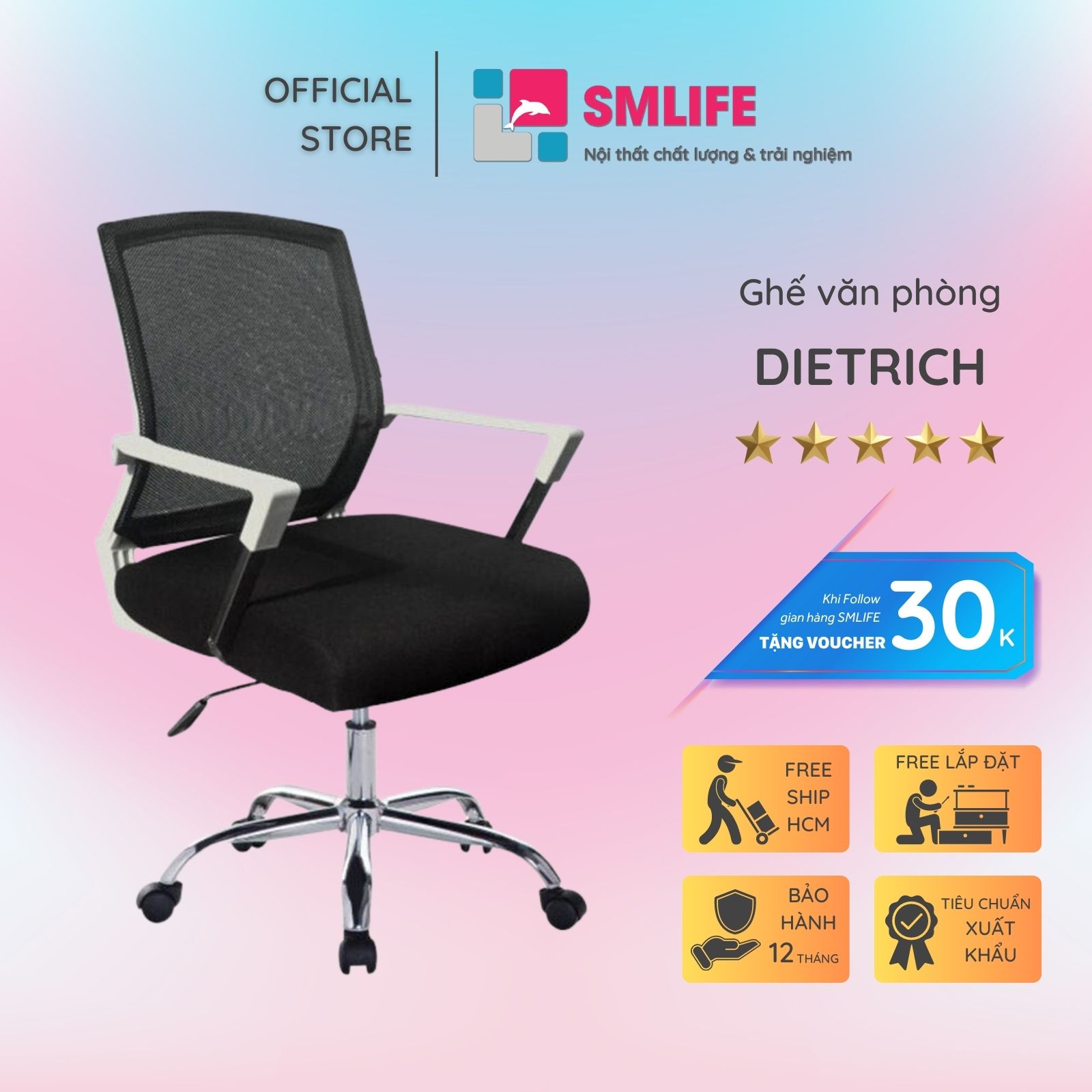 Ghế văn phòng chân xoay lưng bọc lưới SMLIFE Dietrich