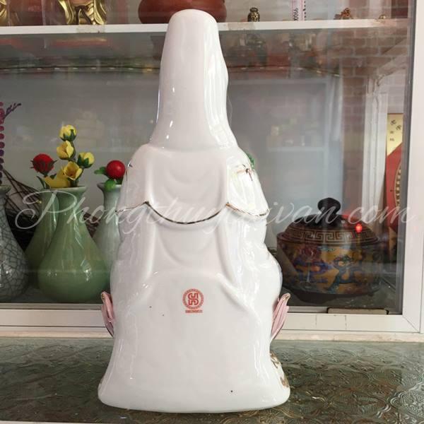 Tượng mẹ Quan Âm tọa sen 20*11cm-áo viền xanh