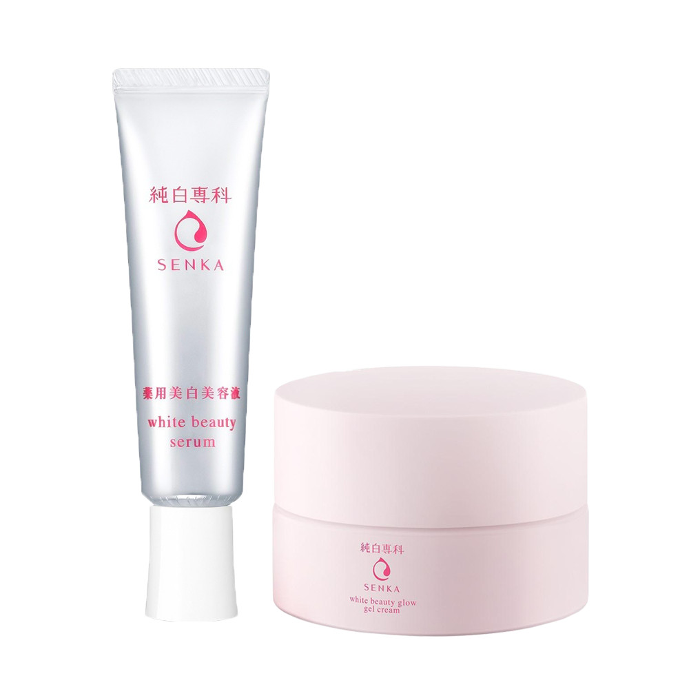 Combo Kem Dưỡng Trắng Senka White Beauty Glow Gel Cream &amp; Tinh Chất Senka White Beauty Serum 35g