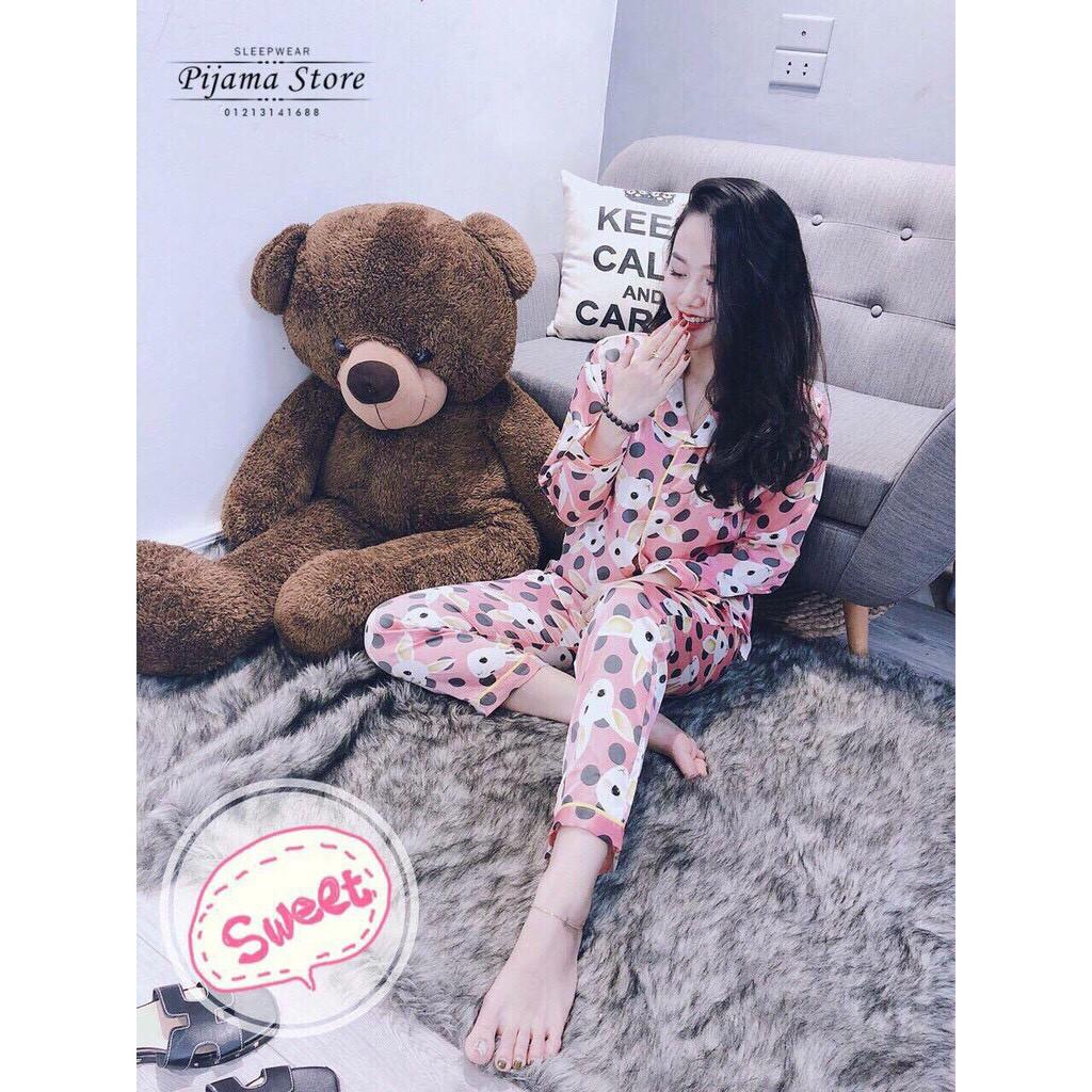 Bộ Pijama lụa dài tay Thu đông xinh xắn